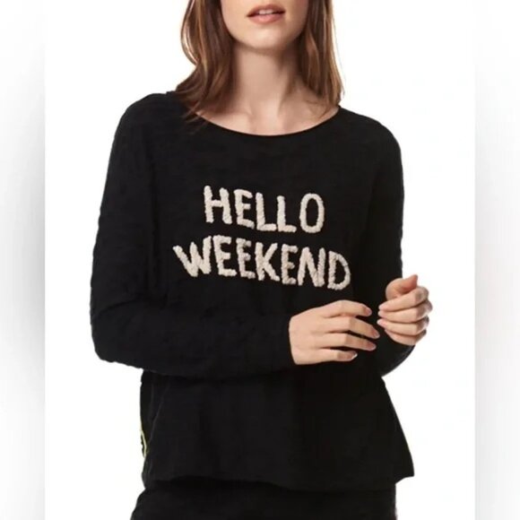 Lisa Todd Sweaters - Lisa Todd Hello Weekend Pullover Sweater M Womens Chenille Embroidered Black
